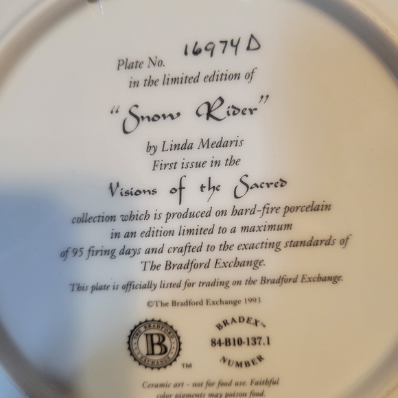 VTG Bradford Exchange 1993 "Snow Rider" limited ed. Collection plate w/certific. - Picture 10 of 13